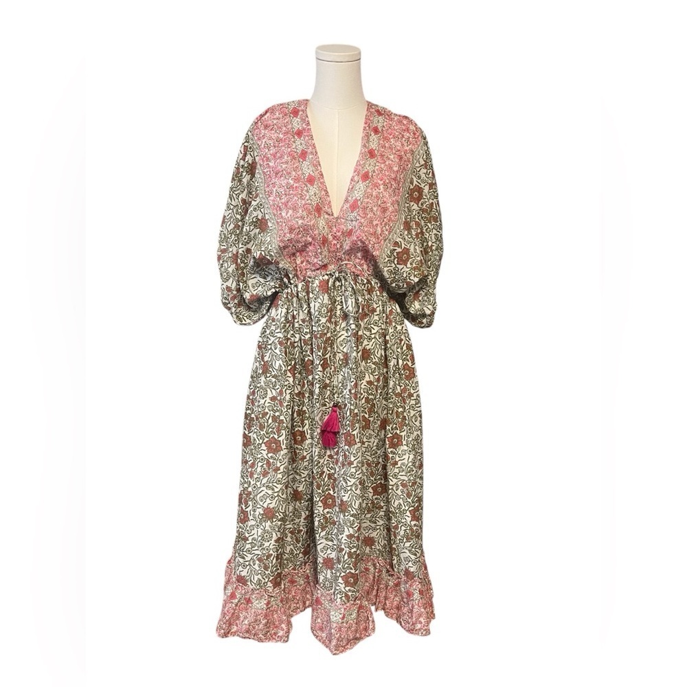 Tassel Tie Empire Floral Print Cotton Dress. 100% Cotton - Picture 4 of 8